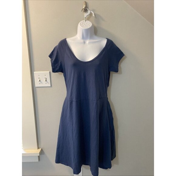 Pact French Navy Helena Crossback Mini Dress SM Blue Pockets Stretch Fit N Flare - Picture 1 of 4